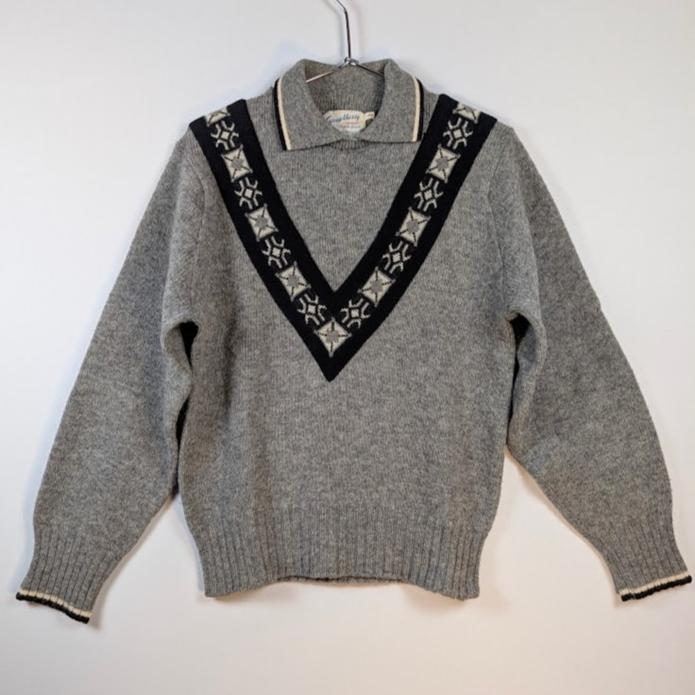 Vintage Squaw‎ Valley Wool Ski Sweater Mens M Gray Retro Nordic 70s Cabincore